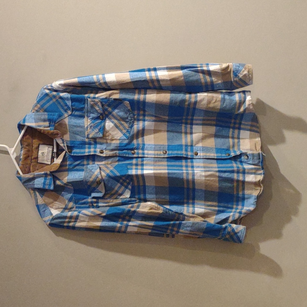 Legendary Whitetails Mens Snap Front Blue and Brown Plaid‎ Shirt